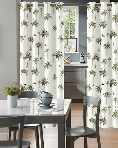Miniatura 2 de Scominoc Cortinas opacas para puerta de palmera verde, cortinas opacas para dormitorio, 78 pulgadas de largo, hojas botánicas tropicales con ojales,