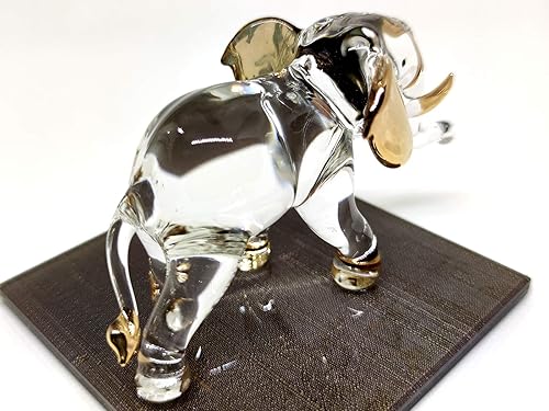 Miniatura 6 de Figuras artísticas de elefante en miniatura de vidrio soplado a mano, animales coleccionables, decoración de regalo, tronco (4.5 pulgadas, oro