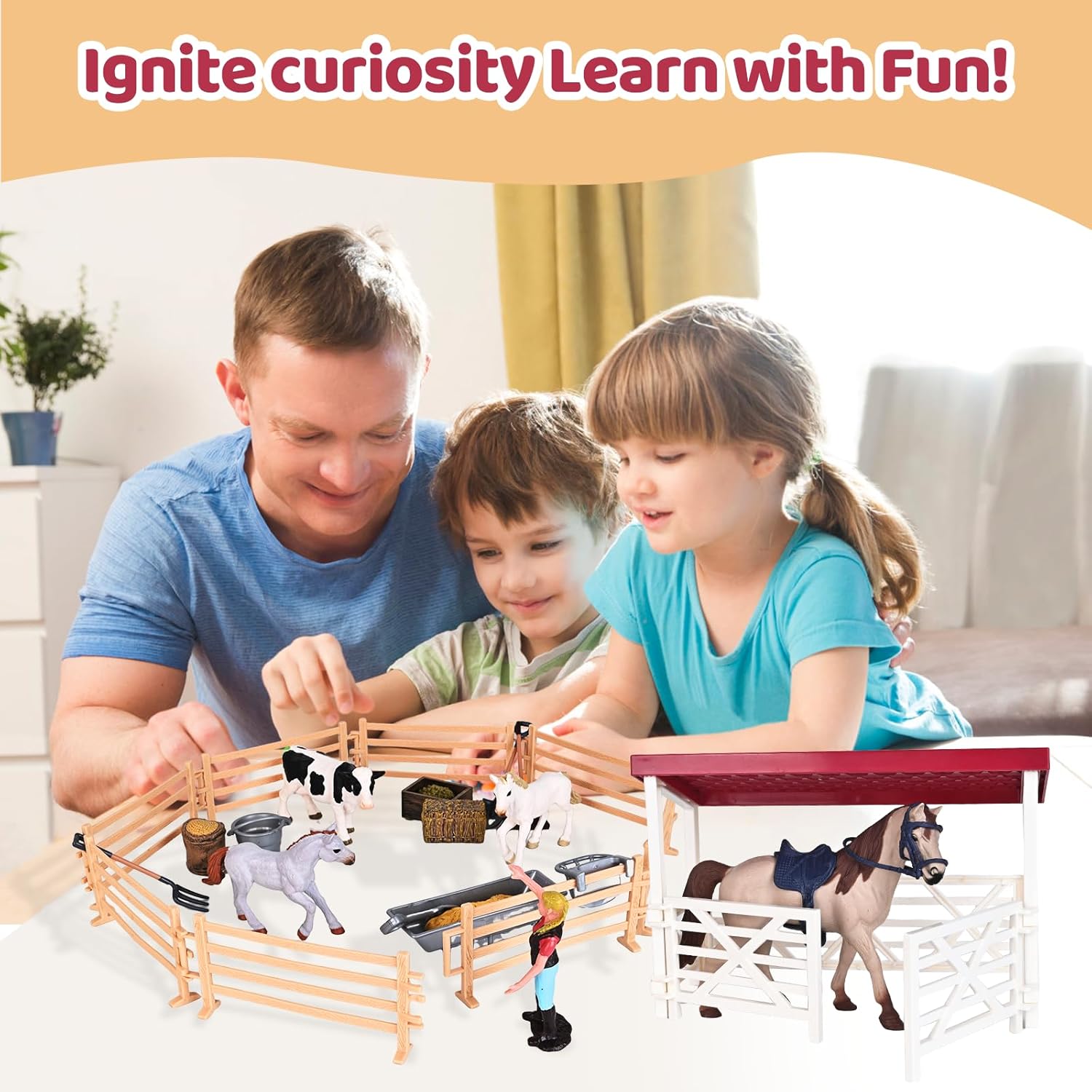 Peagprav Horse Club Riding Arena 71-Piece, Horse Stable Toys Playset, Farmmer Figures,Farm Animal Figurine, Coffee Shop, Barn with Fence Toys for 3-7 Years Old Kids Boys Girls Toddlers