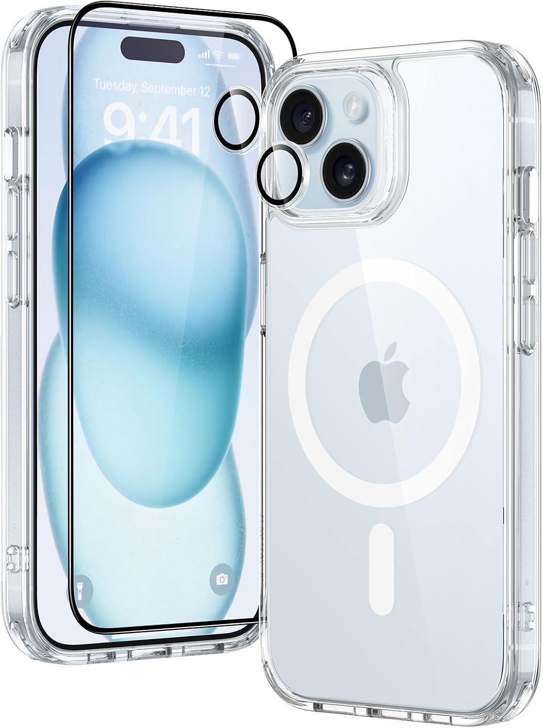 ESR for iPhone 15 Plus Case Set, 1 Tempered-Glass Screen Protector, 1 Set of Lens Protectors, Military-Grade Protection, Yellowing and Scratch Resistant MagSafe Phone Case, Classi…