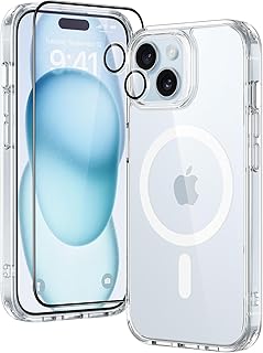 ESR for iPhone 15 Plus Case Set, 1 Tempered-Glass Screen Protector, 1 Set of Lens Protectors, Military-Grade Protection, Yellowing and Scratch Resistant MagSafe Phone Case, Classic Series, Clear