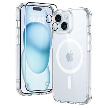ESR for iPhone 15 Plus Case Set, 1 Tempered-Glass Screen Protector, 1 Set of Lens Protectors, Military-Grade Protection, Yellowing and Scratch Resistant MagSafe Phone Case, Classi...