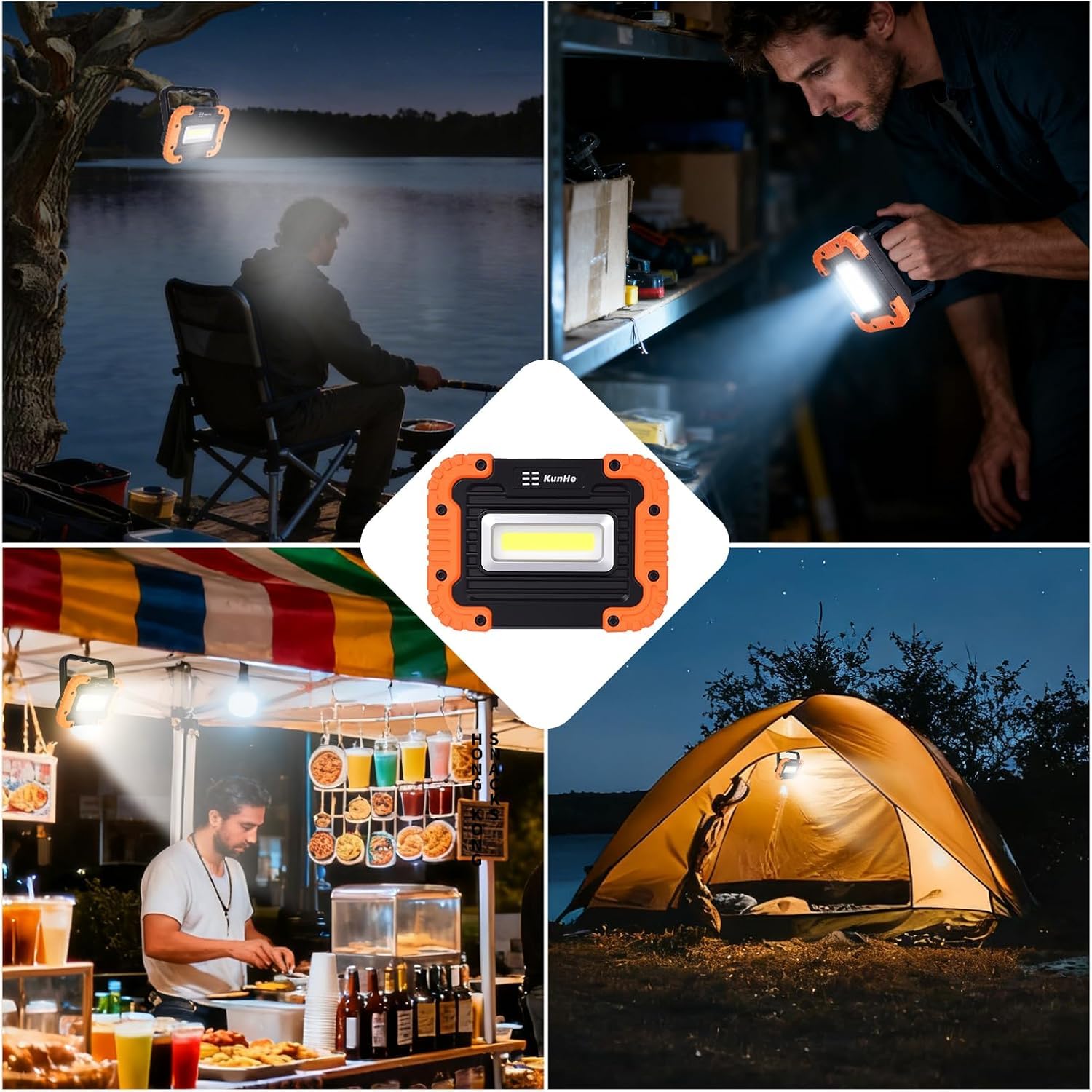 KunHe LED Arbeitsleuchte 8er Pack, COB Arbeitslampe mit Magnetfuß, 500 Lumen Werkstattlampe mit 32 AA Batterien, 180° Drehhalterung, IPX4, für Auto, Camping, Werkstatt und Notfall