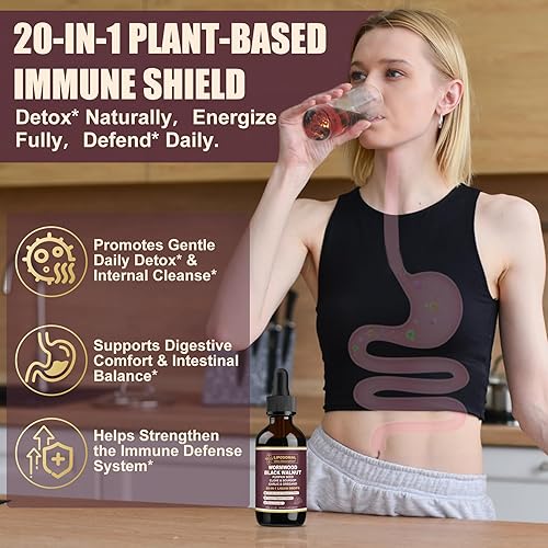 Miniatura 4 de Líquido de gotas de ajenjo liposomal 20 en 1 para humanos - Limpieza intestinal rápida y apoyo digestivo con clavo, berberina, ajo, guanábana, olmo