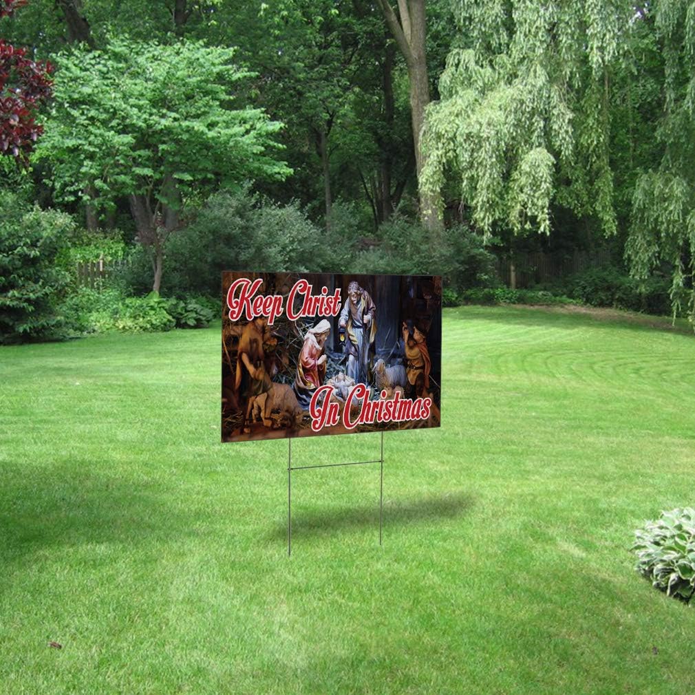 Weatherproof Yard Sign Keep Christ in Christmas Business C Brown Lawn Garden 18x12 Inches 2 Sides Print