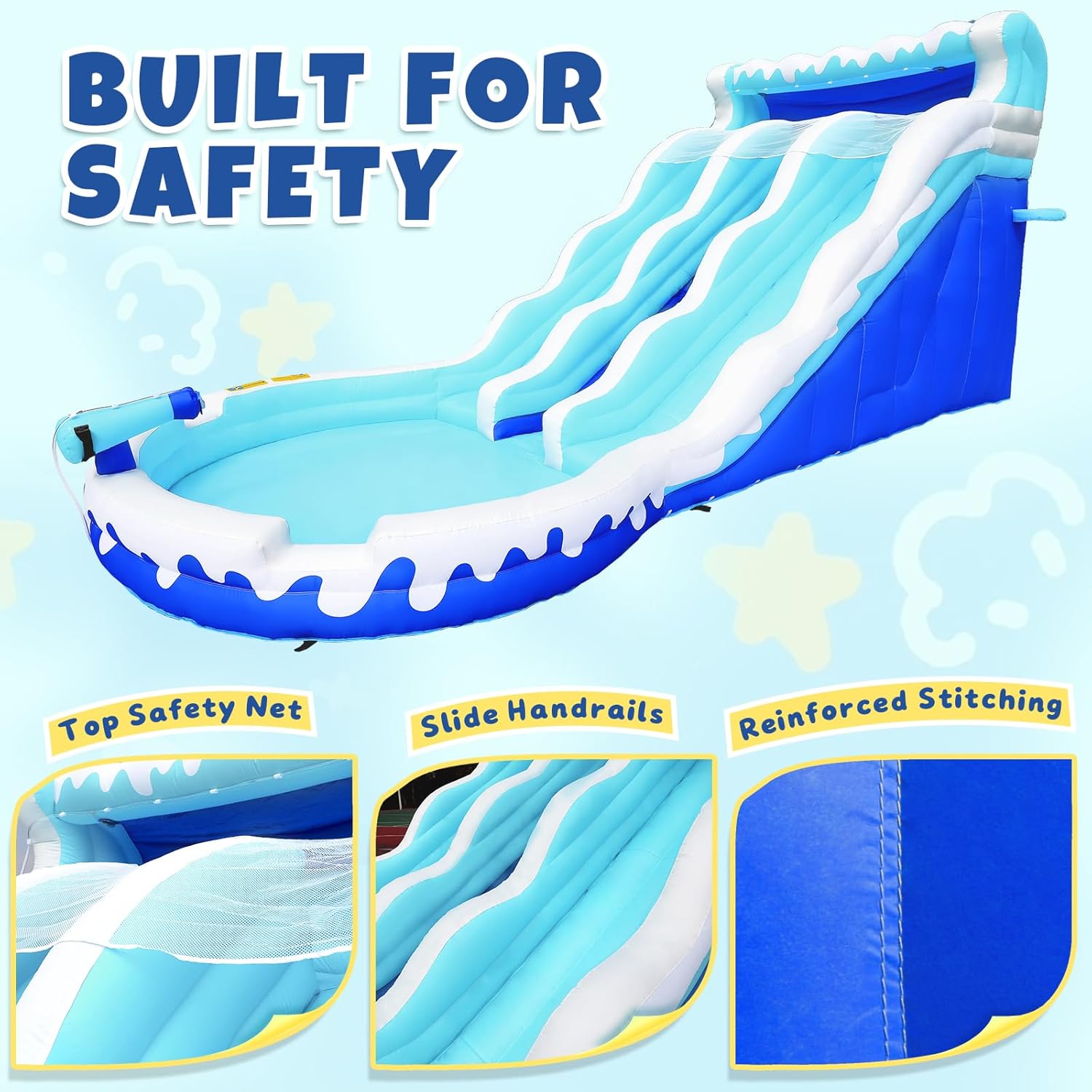 Inflatable Water Slide Bounce House for Kids, Dual Slides Water Park with Climbing Wall, Water Cannon & Basketball Hoop for Indoor Outdoor Backyard Play