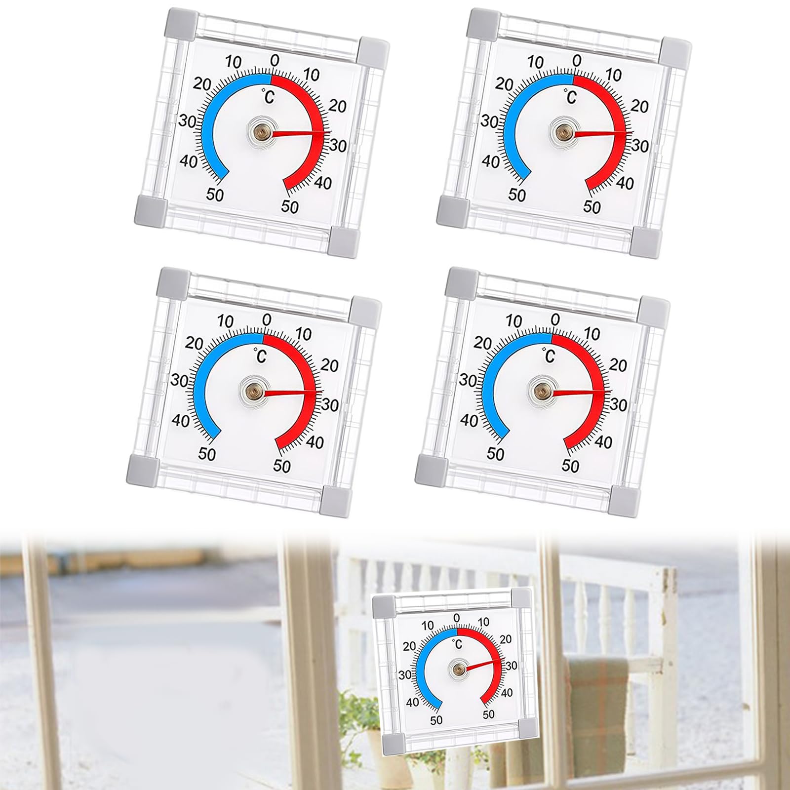 4 Stück Self Adhesive Fensterthermometer Aussen Für Innen Und Aussen | Außenthermometer,Thermometer Aussen,Digitales Außenthermometer mit Temperaturanzeige -/+50°C Für Fenster,Wetterfest