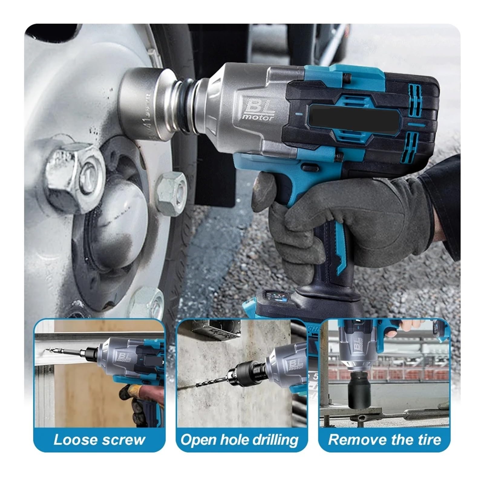 Llave de Impacto Llave Eléctrica Sin Escobillas De 3100NM, Llave De Impacto Inalámbrica De 3/4 Pulgadas, Herramienta Eléctrica De Mano For Batería De 18v(2x9.0Ah 38mm Battery)
