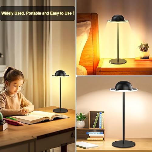 Miniatura 4 de Lámpara de mesa inalámbrica, lámparas de escritorio LED portátiles, 2400 mAh recargable y regulable con control remoto, sincronización dinámica de
