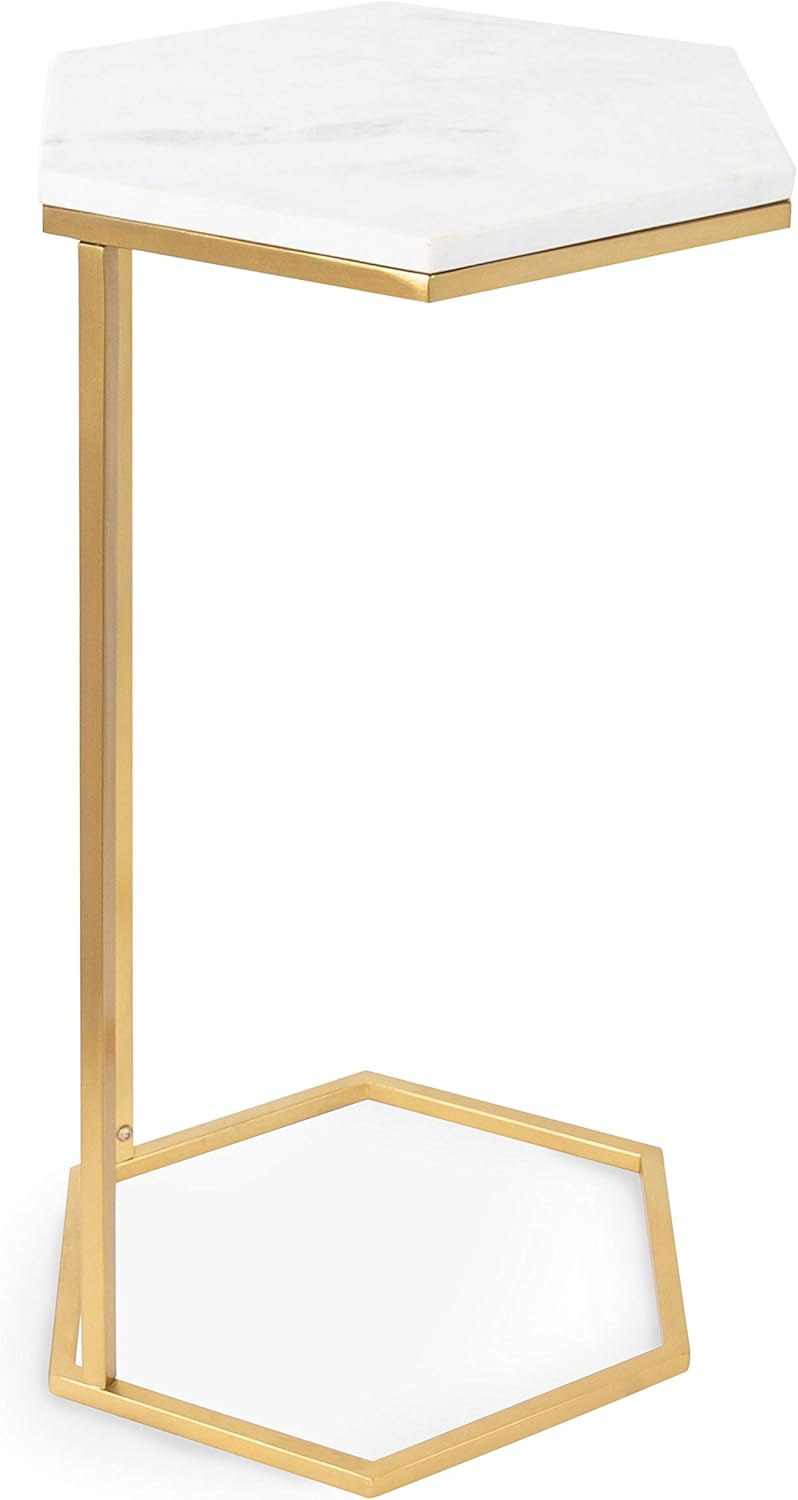 Kate and Laurel Trillion Modern C-Table, 16 x 16 x 28, Gold, Chic Marble End Table with Geometric Top