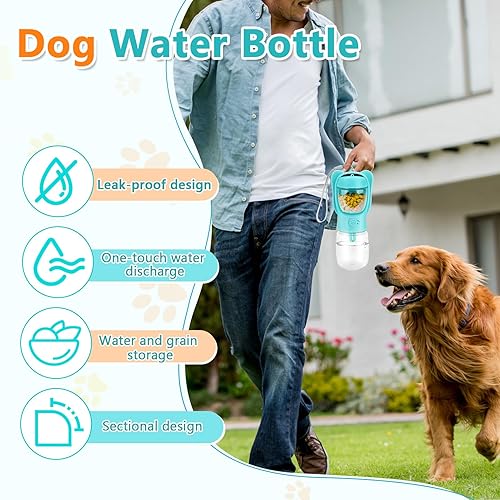 Miniatura 2 de Botella de agua para perros, botella de agua portátil de viaje para perros con contenedor de alimentos, botella de agua de 18.6 fl oz para perros,
