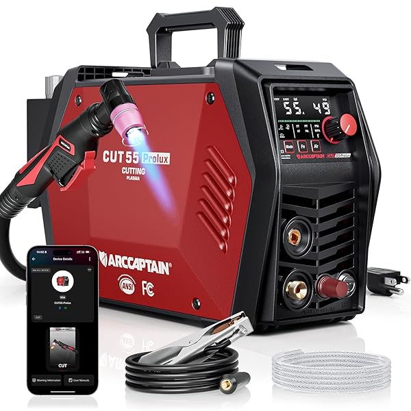 ARCCAPTAIN iControl CUT55 Prolux Plasma Cutter Machine, [APP Control] 55 Amp Non-Touch Pilot Arc, 120V/240V, Upgraded LED Display, Expanded Metal, Rust Removal, Air Pressure Detection for Home DIY