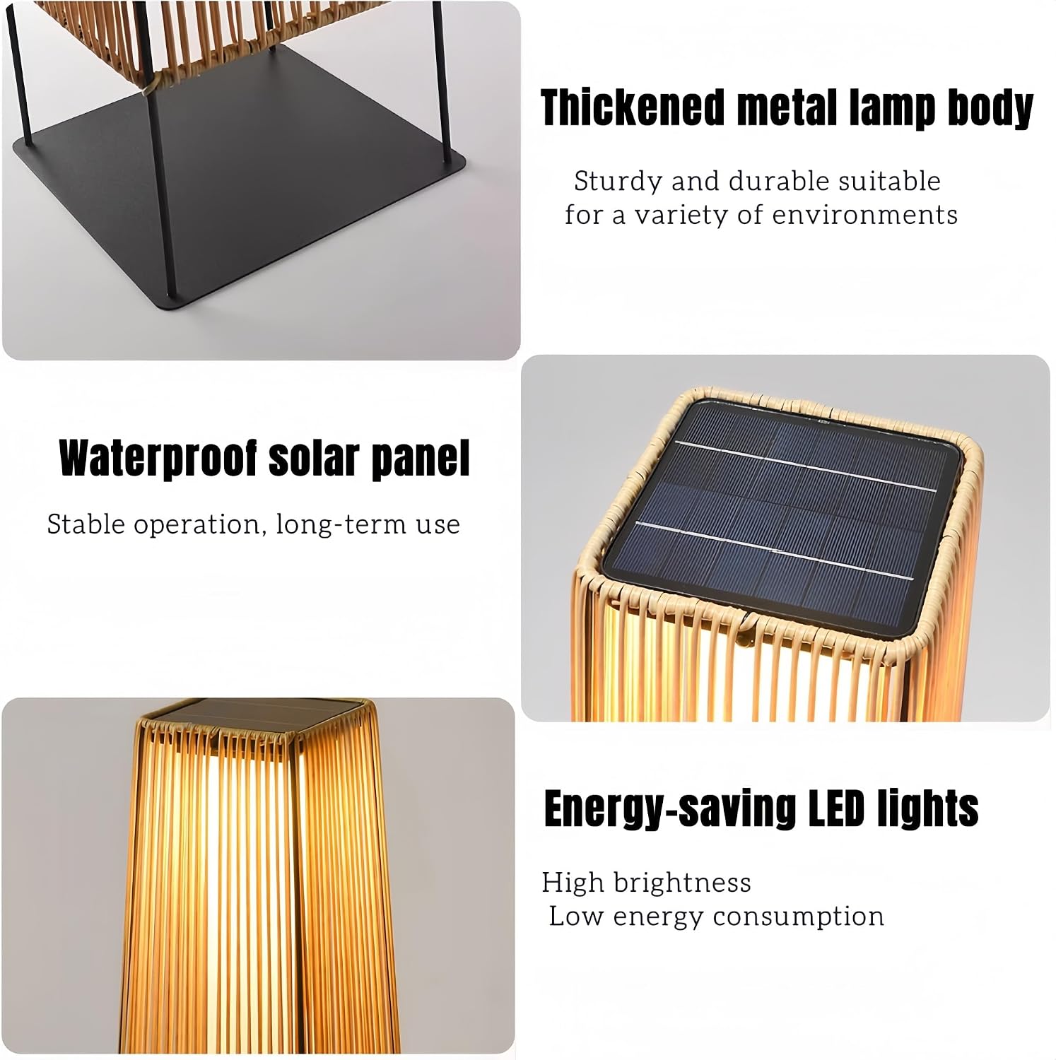 Outdoor/Indoor Floor Solar Light, Outdoor Waterproof Solar Lights with Remote Control, Boho Rattan 3-Color Adjustable Floor Lamp for Home, Patio, Yard, Garden or Porch Decor(35.4in)