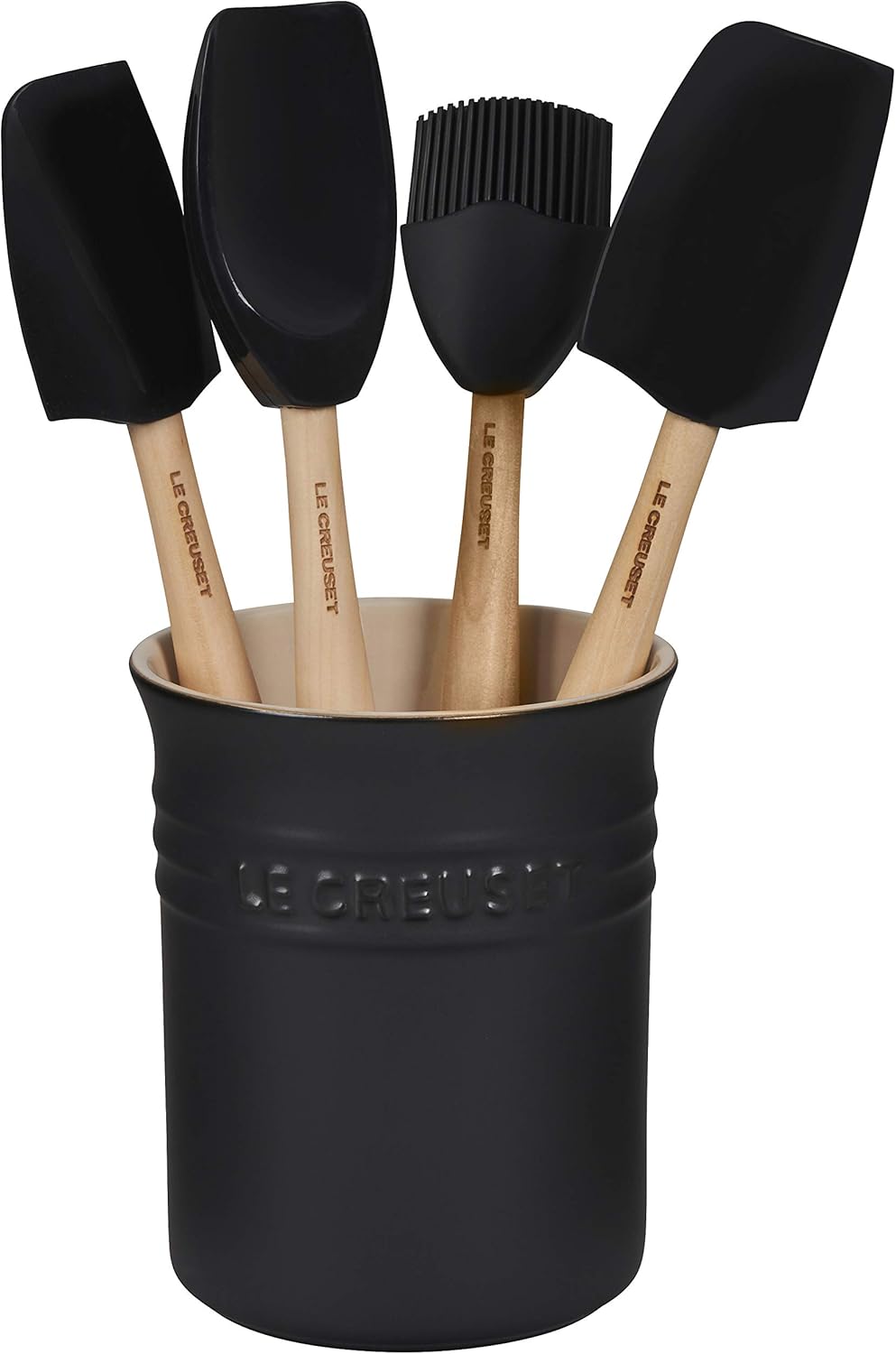Le Creuset Silicone Craft Series Utensil Set with Stoneware Crock, 5 pc., Licorice