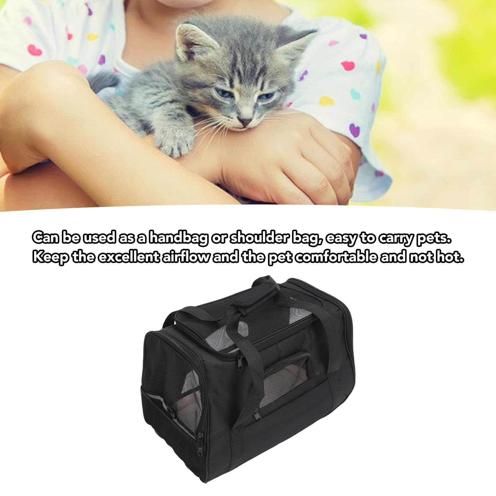 Trasportino per Animali Domestici, Borsa per Gatti in Rete Traspirante Trasportino per Cani Portatile Pieghevole, Borsa per Cuccioli di Grande Capacità Borsa da Viaggio per Animali Domestici(Nero)