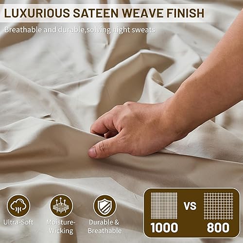 Miniatura 3 de MEISHANG Sábanas de algodón de 1000 hilos, tamaño Queen, 100% algodón egipcio, tejido satinado, suaves y transpirables, certificado Oeko-Tex,