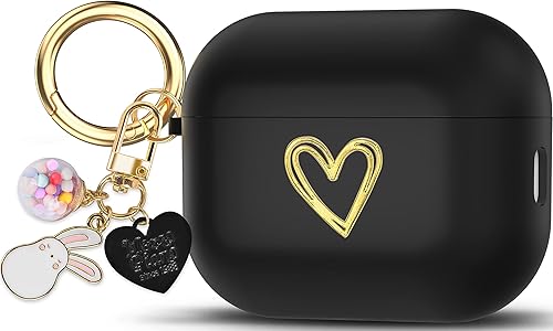 Aiiko Funda para AirPods Pro 2 funda para Apple Airpods Pro de 2 generación con corazón dorado lindo llavero de bola de la suerte compatible con