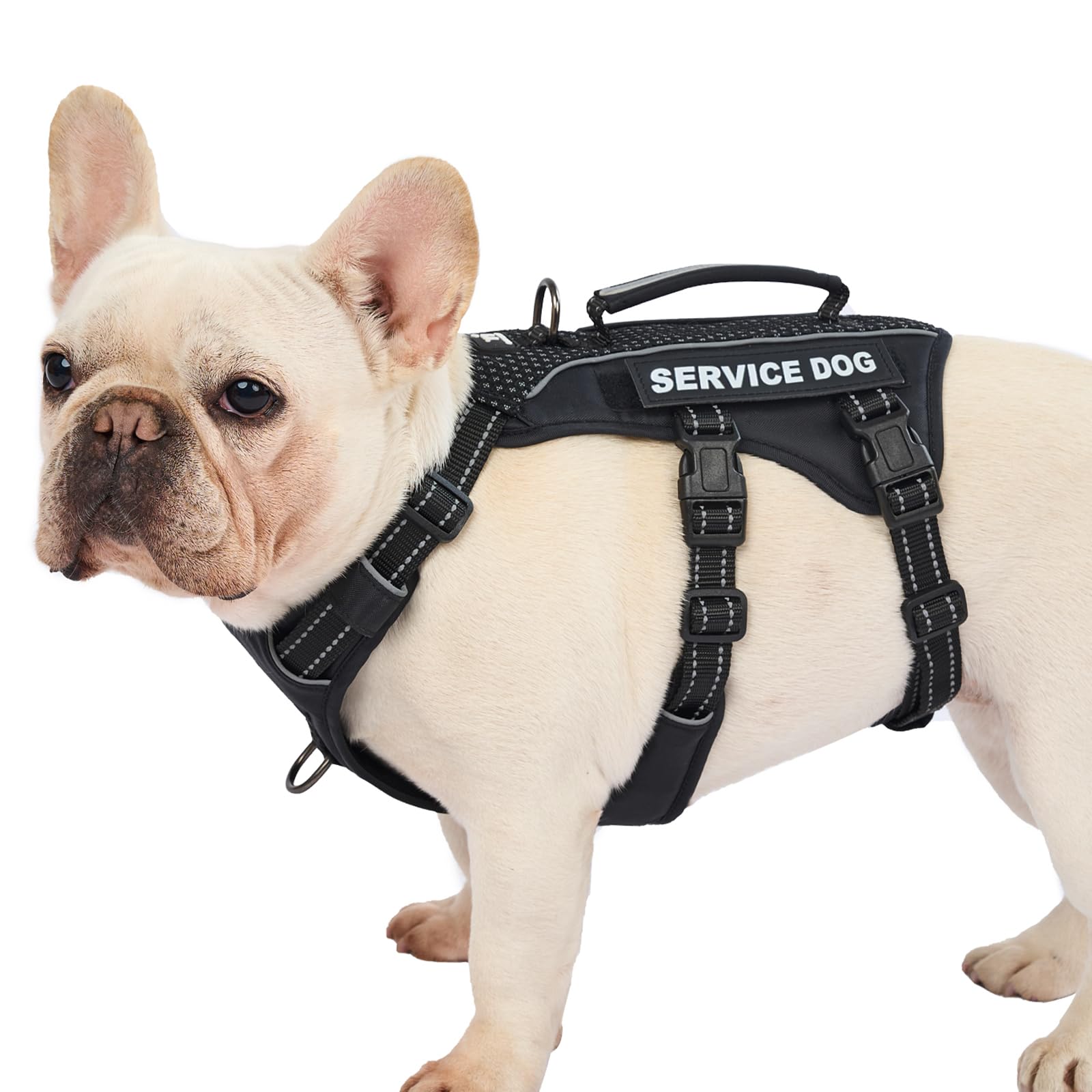 Huntboo Escape Proof Dog Harness Medium, Service Dog Harness with 6 Patches, No Pull Harness for Dogs with Handle, Reflective Adjustable Vest for Training, Walking, Outdoor (Black,M)