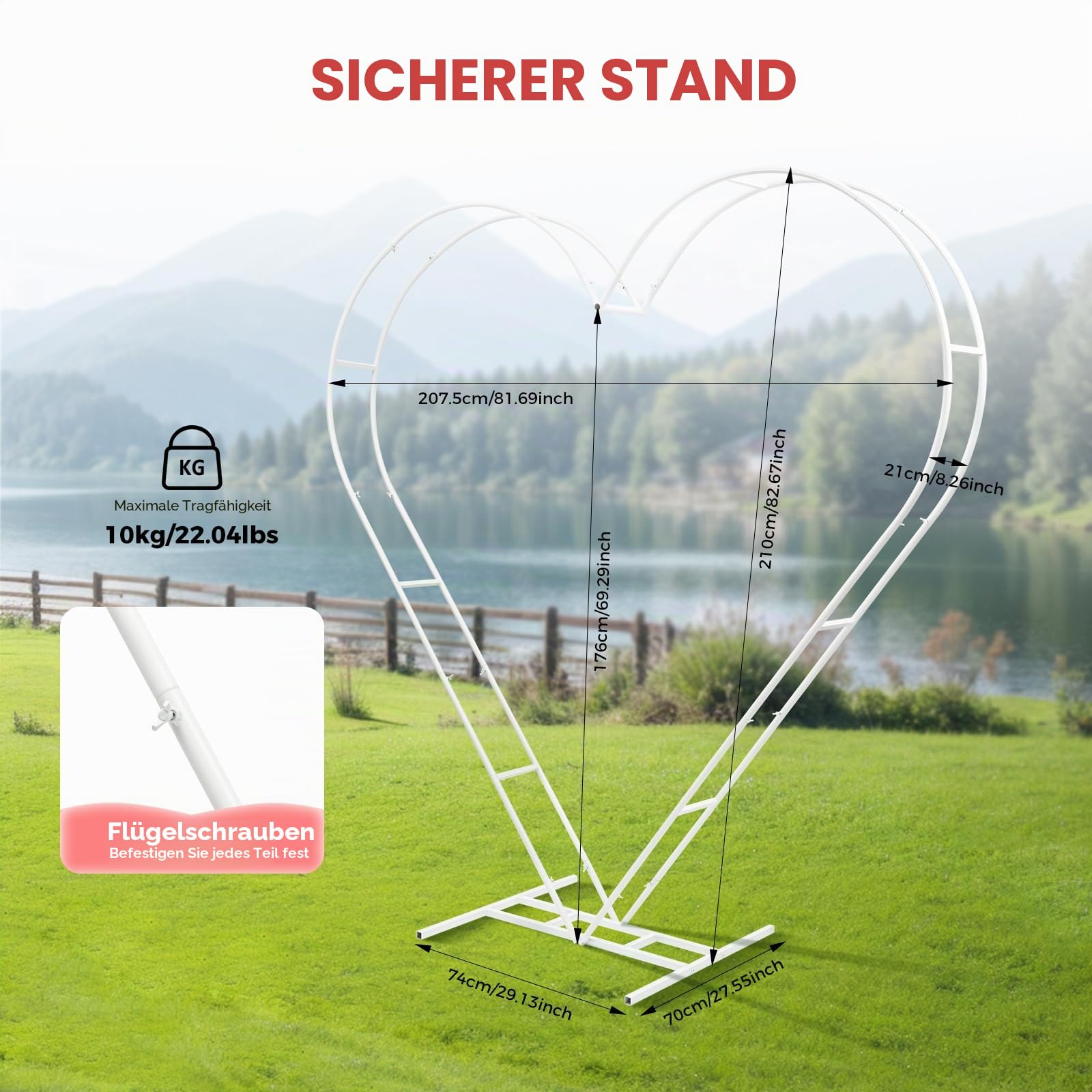 Herz Bogen 2m×2.1m, Ballonbogen Gestell mit Tragfähigkeit von 22.05lbs, Traubogen für Hochzeit, Babyparty und Jubiläum