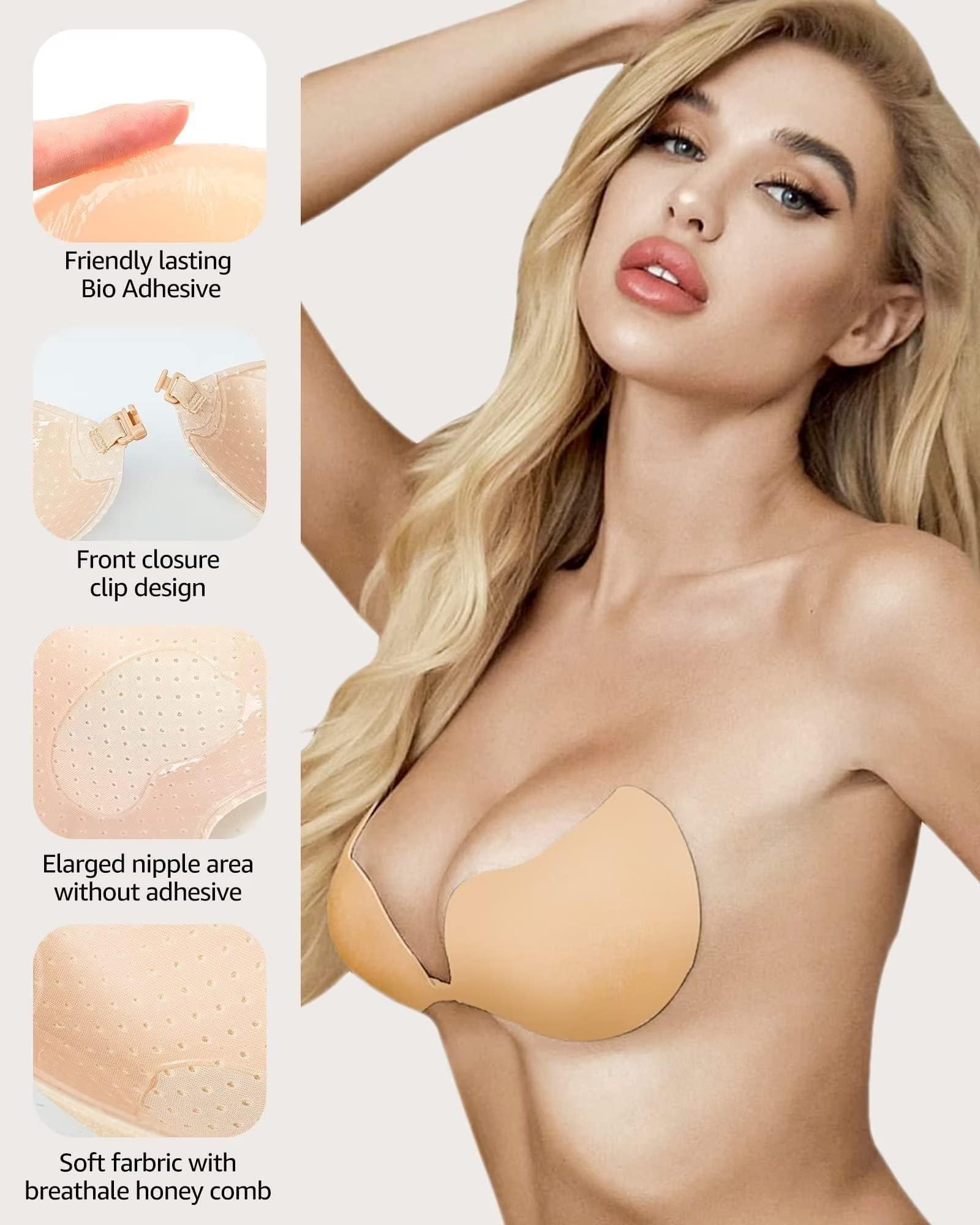 Reggiseno Senza Spalline, Set da 2 Pezzi, Push-Up, Invisibile, Senza Schienale, Cuscinetti Adesivi per Seni Grandi E Piccoli, Ideale per Abiti da Sposa E Abiti Senza Schienale