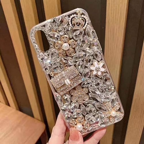 BFEW Funda con diamantes de imitación compatible con Samsung Galaxy A14 5G, hecha a mano con purpurina 3D con diamantes transparentes, corona de