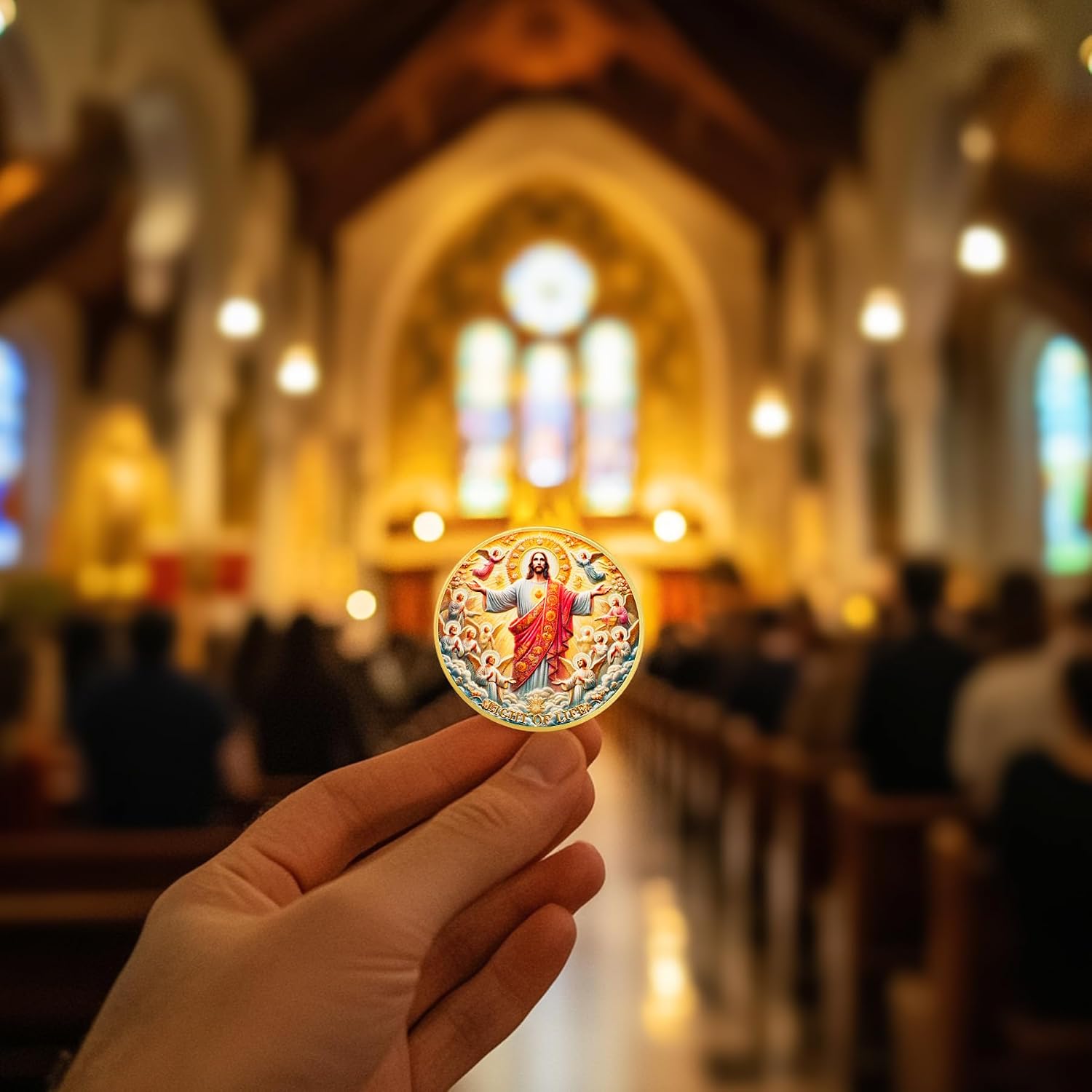 Light of Life Jesus Challenge Coin – Sacred Heart John 8:12 Bible Verse Medallion – Christian Faith Pocket Token– Religious Inspiration Encouragement Gift for Men and Women