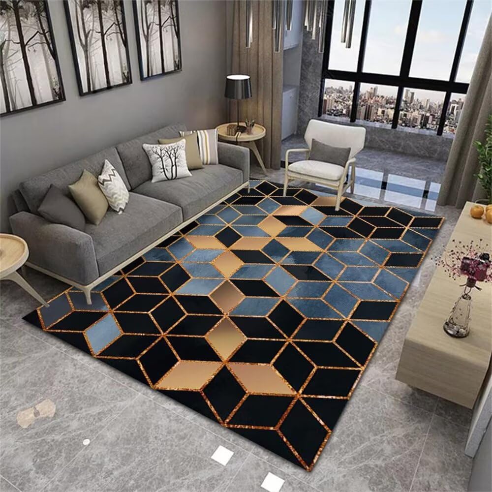 Tapis et moquettes grand format noir et bleu au tissage doux rectangulaire