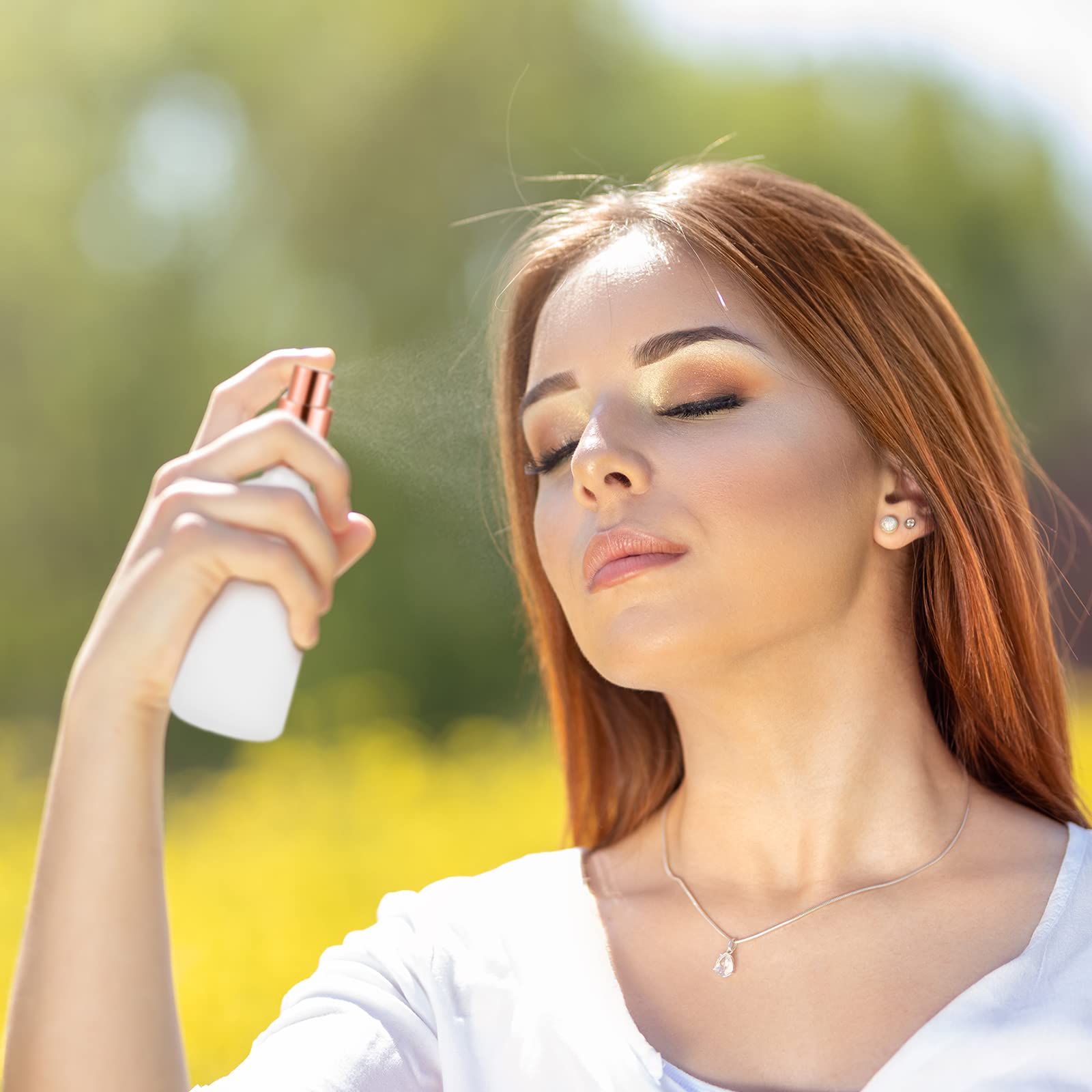 Roshtia 30 flaconi spray in vetro da 96,4 g, trasparenti e vuote, piccole bottiglie riutilizzabili in vetro con pompa nebulizzatrice fine per oli essenziali viso spray per viaggi (oro rosa)