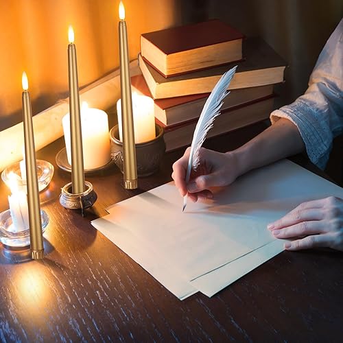 Miniatura 5 de Handepo Paquete de 48 velas cónicas sin llama realistas con luces amarillas parpadeantes de plástico de 11 pulgadas, funciona con pilas, para