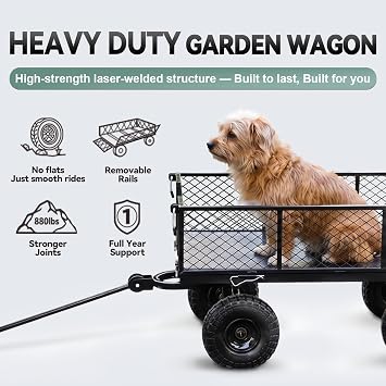 880lb Garden Wagon Steel Utility Cart Solid Wheels