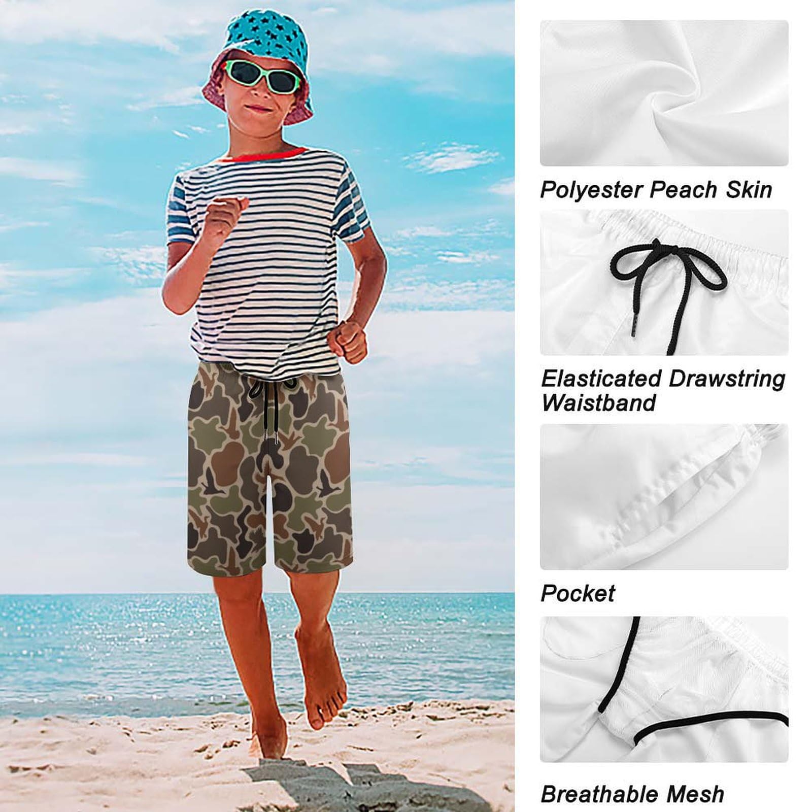 GemGam Boys Camo Swim Trunks Quick Dry with Compression Liner Duck Hunter Camouflage Swim Shorts for Boys 8-9 Y