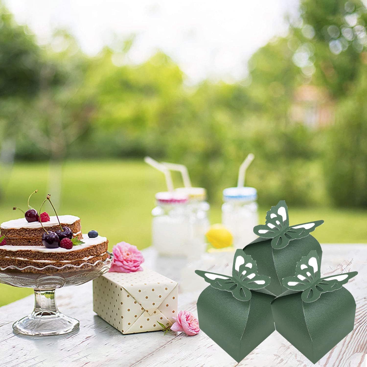 JINLYXHUI 50Pcs Candy Paper Boxes Candy Gift Boxes for Wedding Baptism Birthday Party Decorations (Butterfly, Dark Green) - Image 6