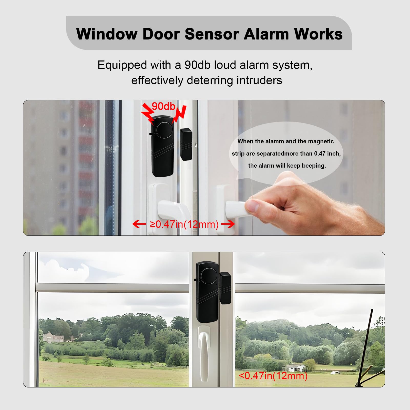 Alarma de puerta y ventana, sensor de seguridad para el hogar de 90 dB para seguridad de los niños, alerta de robo para casa, apartamento, oficina, hotel y ventana de piscina, color negro (paquete de