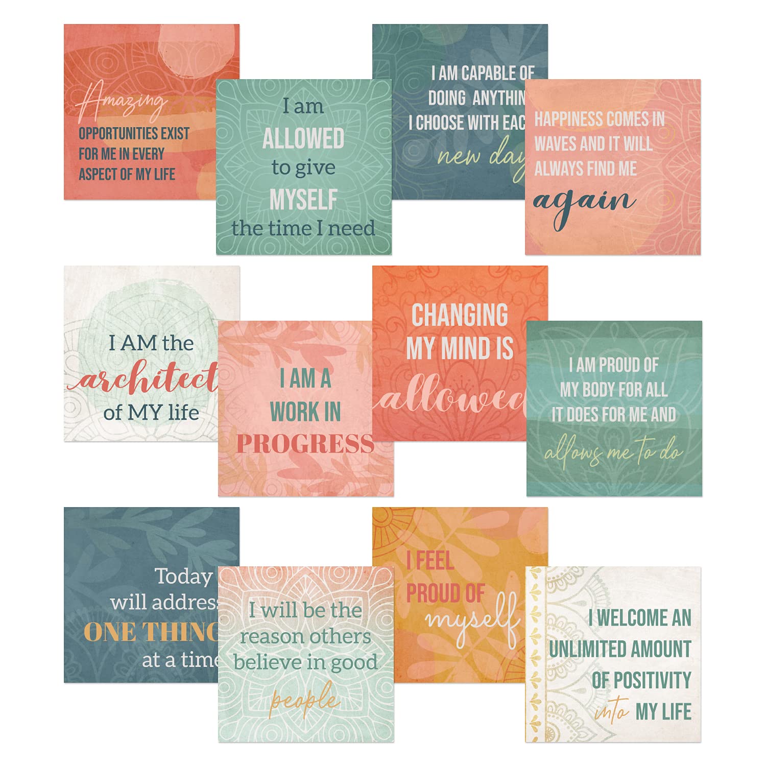 Positive Daily Affirmations Sticky Pad / 3.75" x 3.75" Custom Sticky Pad / 365 Unique Designs/Self Care Notes for A Year/Made in The USA
