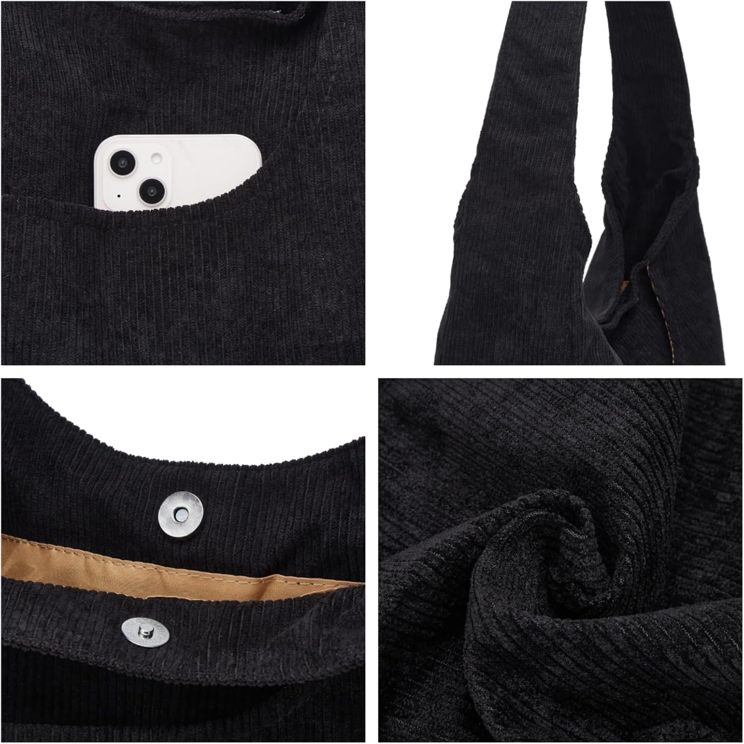 Corduroy Tote Bag Unisex Retro Handbag Multi Pocket Shoulder Work College Satchel Compartment Messenger Purse - Image 5