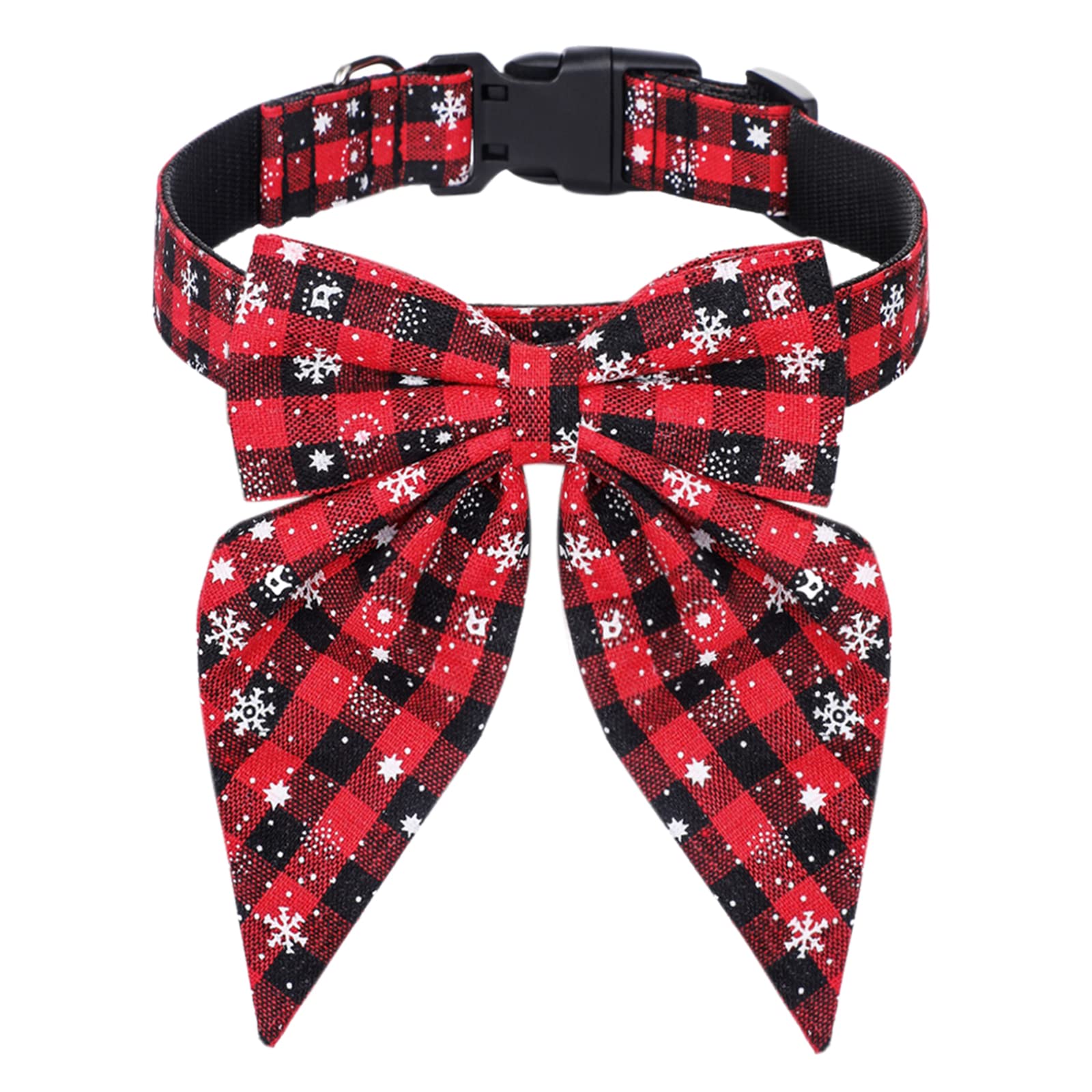 Malier Christmas Dog Collar with Bow tie, Christmas Classic Plaid Dog Collar Soft Durable Holiday Dog Collar for Small Medium Large Dogs Pet Puppy (Red Stripe, Large)