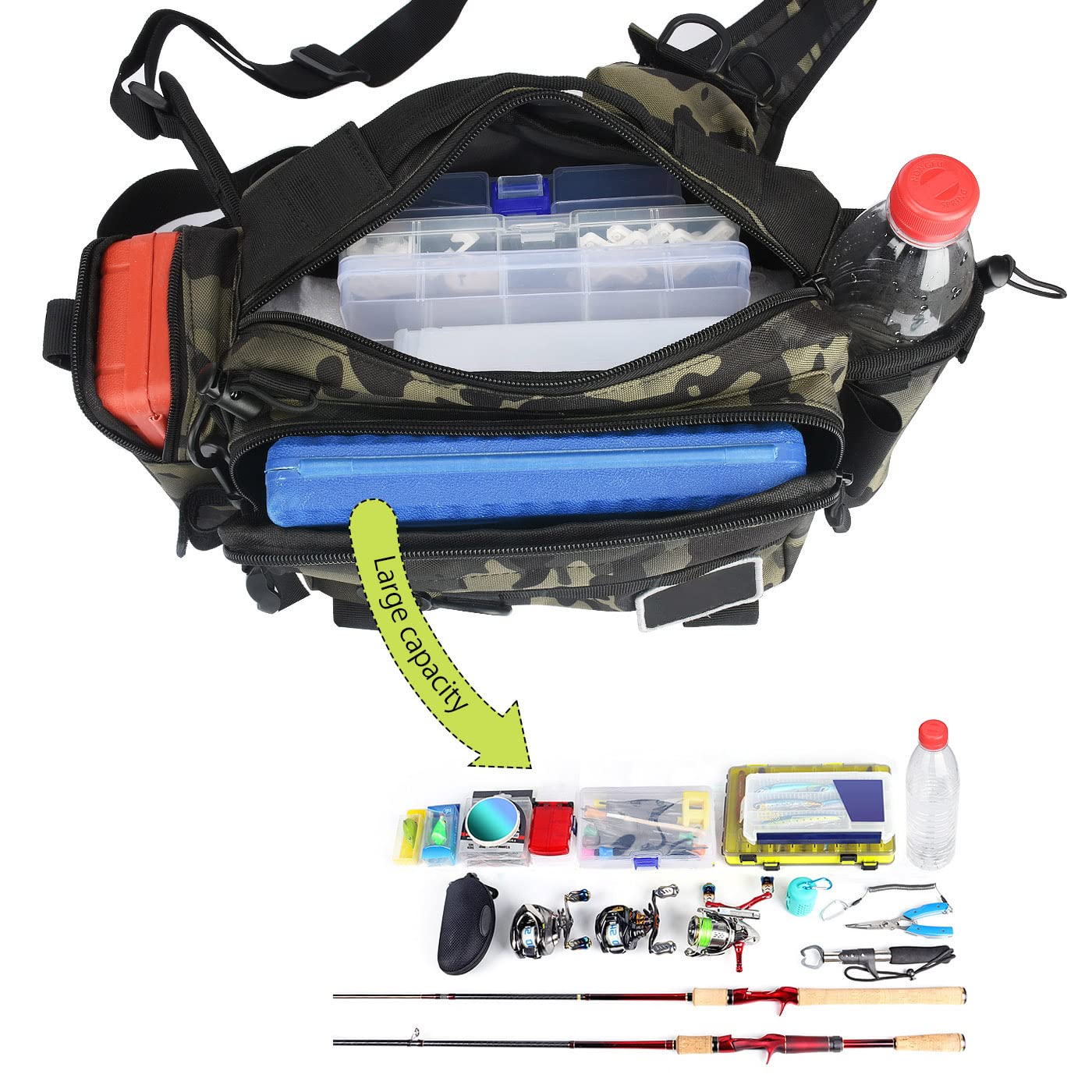 Borsa da pesca Sling Borsa impermeabile resistente Zaino per accessori da pesca con 4-moschettone