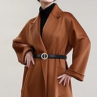 Vista 225 de Cinturón de cuero clásico con hebilla de metal para mujer con vestido de jeans Aah-negro-clásico