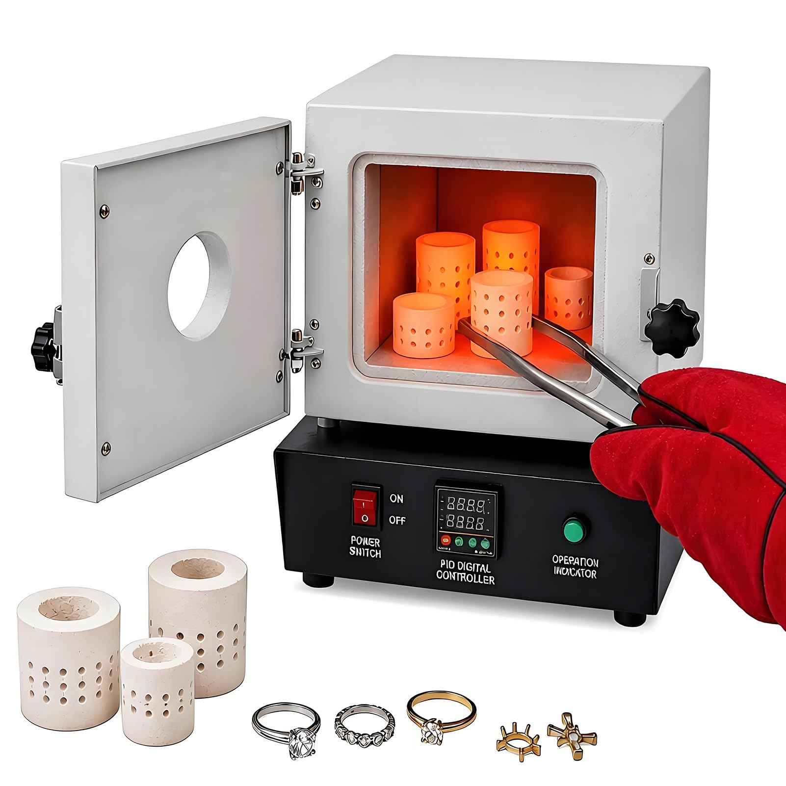 Horno de Cerámica de Sobremesa con Control PID 1150℃ y Ventana de Visualización, Horno de Tratamiento Térmico para Fabricación de Joyas, Fundición de Metales y Proyectos de Bricolaje 220v/1500w