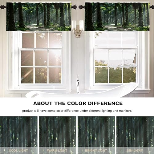 Miniatura 6 de BaoNews Cenefas de cocina verde oscuro con palmeras naturales para ventanas, cenefas opacas de camino de bosque marrón, cortinas de poliéster