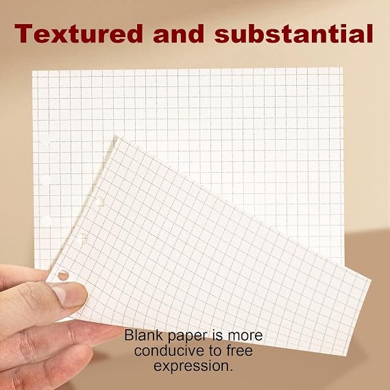 Ring Binder A5 Refillable 60 Sheets Paper A 6 Hole Checked A5 Refill Paper Refillable Refill Paper Refill Inserts for A5 Notebooks Diaries Sketches Agendas Planner