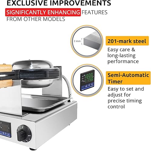 Miniatura 4 de ALDKitchen Máquina para hacer gofres de burbujas | Plancha comercial de acero inoxidable con termostato digital mejorado | 110 V (AP-124)