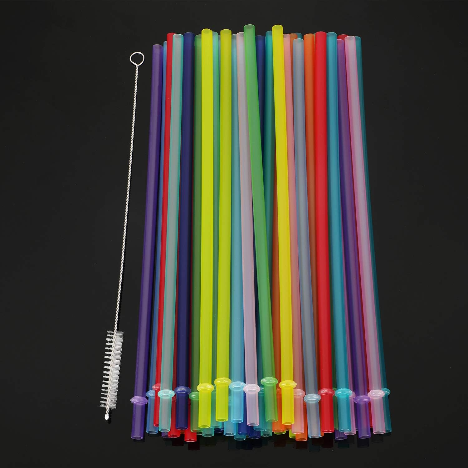 Jovitec 50 Pieces Reusable Drinking Straw Thick Plastic Straws with Cleaning Brush Clear Straw