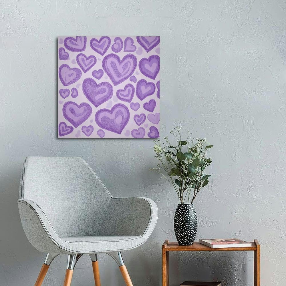 MMAFUL Hearts Purple Detailed Drawing Wall Art Decor - Ready to Hang for Home Room Decoration 16x16in