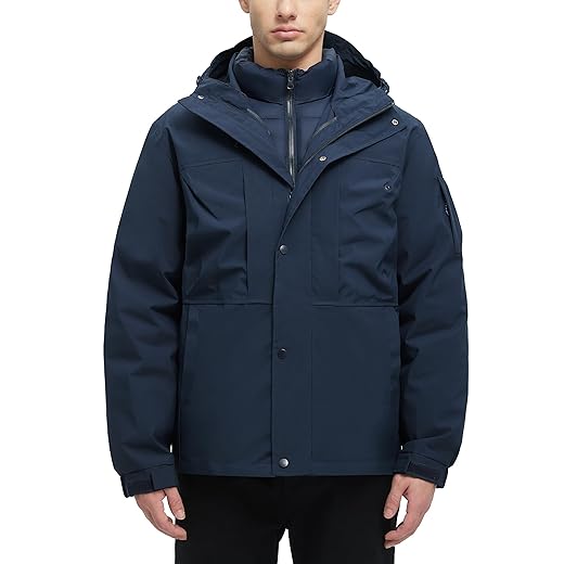 Casaco masculino de inverno 3 em 1, resistente à água, esqui, neve, quente, acolchoado com vários bolsos, jaqueta corta-vento