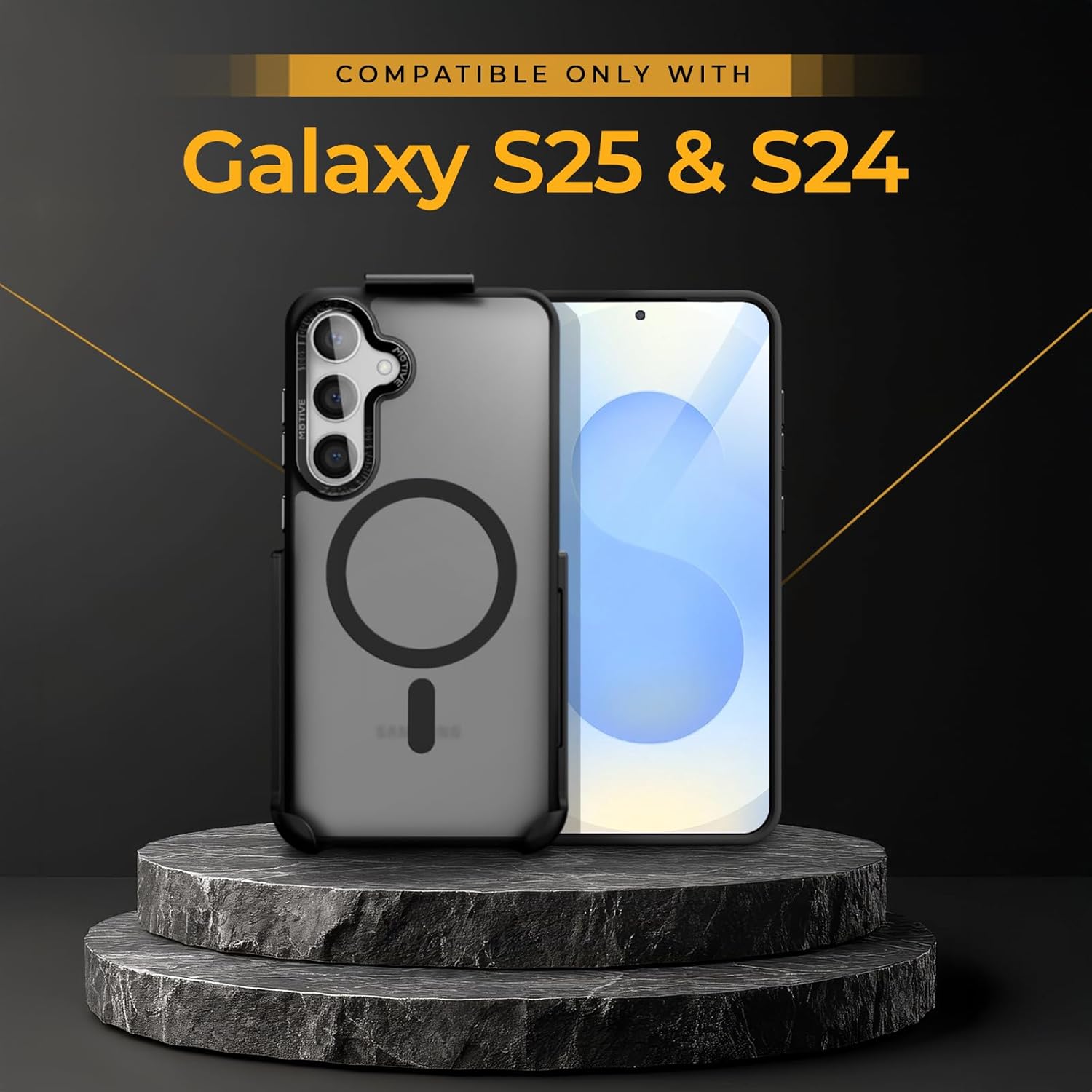 MOTIVE Compatible with Samsung Galaxy s25 Holster Case 6.2”, [Military Grade] with Screen Protector, Translucent Matte Galaxy s25 Case with Belt Clip | Black [Fits s24 Phone]