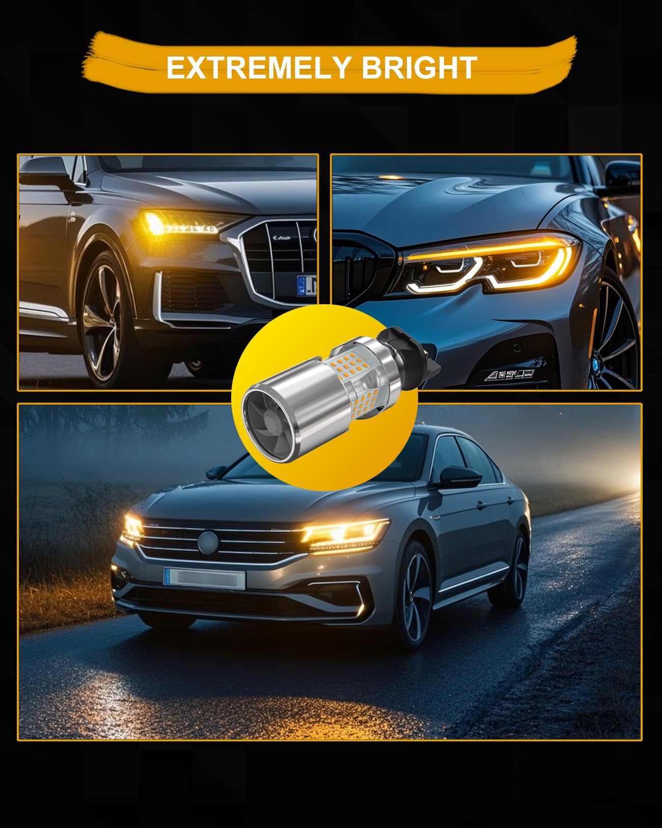 PWY24W PW24W LED Lampadine CANBUS Senza Errori Anti Hyper Flash per Auto Luci Indicatori di Direzione compatibili con i3 A4 A5 Yeti CC Ambra/Giallo 2PCS
