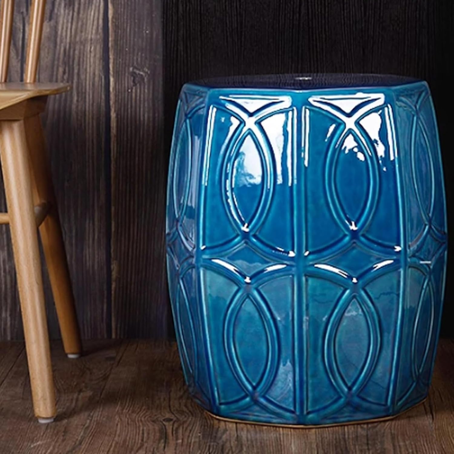 Ceramic Decorative Garden Stool, Chinese-Style Garden Stool, Glazed Octagonal Drum Stool, Multifunctional Decorative Garden Stools, Makeup Stool, Side Table(White)