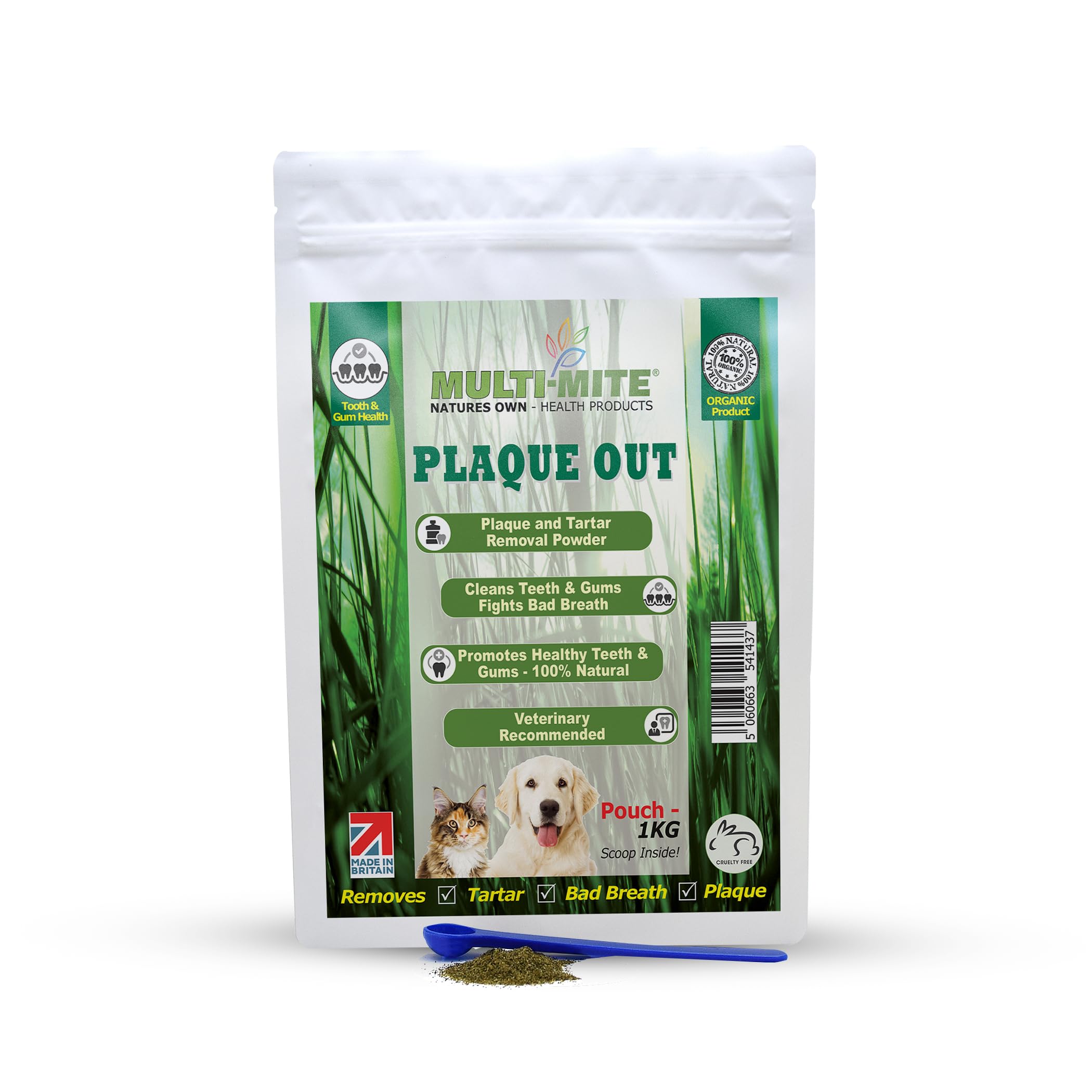 PLAQUE OUT 1kg Pouch, Plaque Off Remover, 100% Natural and Organic Seaweed Powder for Dogs & Cats, Dog Teeth Cleaning