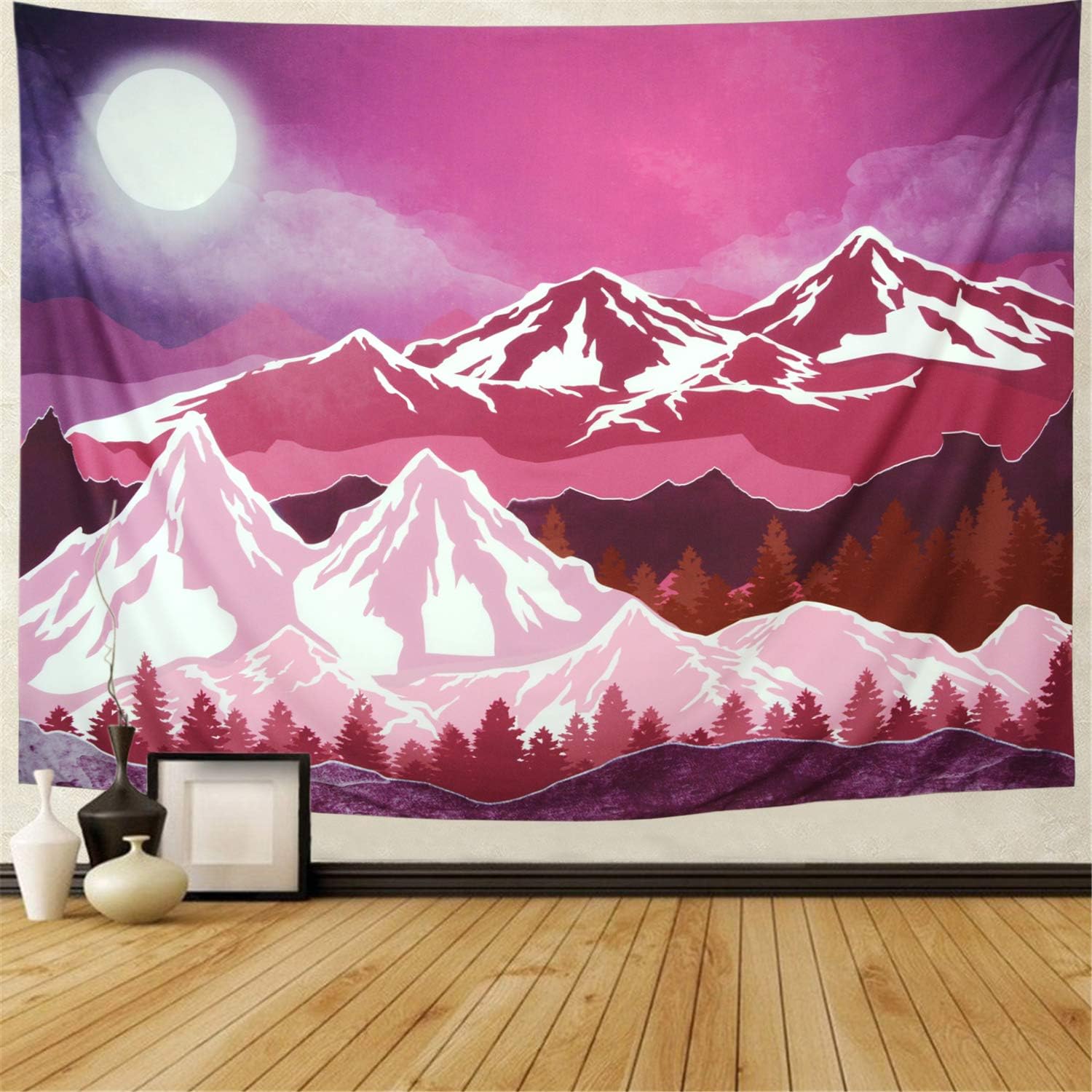 Mountain Tapestry Forest Tree Tapestry Moon Wall Tapestry Nature Landscape Tapestry Wall Hanging for Room
